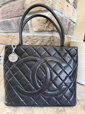 Chanel Lambskin Quilted Leather Medallion Tote Bag - Black